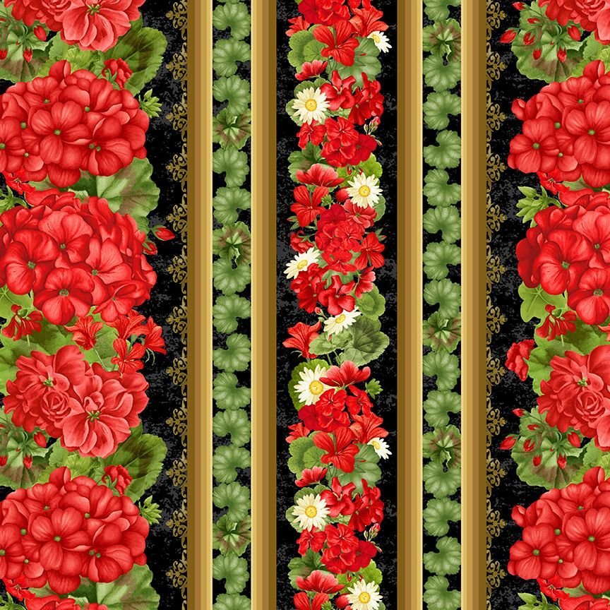 Scarlet Beauty Geranium 11" Stripe Fabric - By the yard