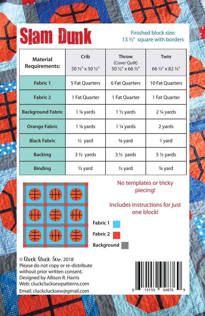 Cluck Cluck Sew Slam Dunk Quilt Pattern