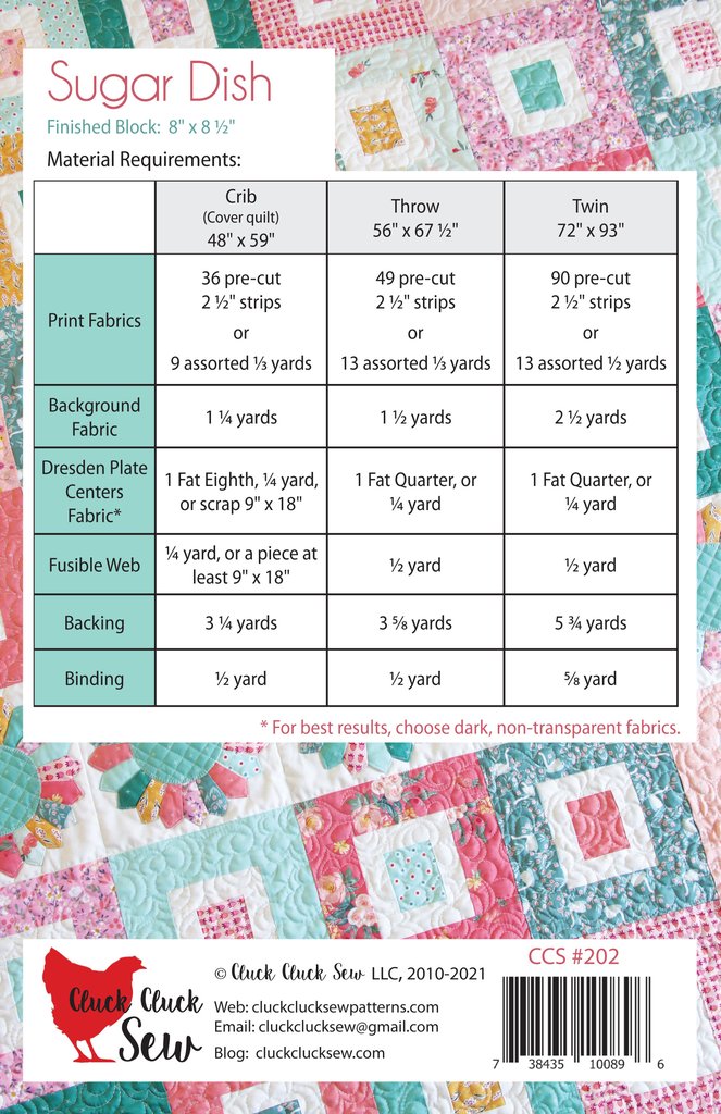 Cluck Cluck Sew Sugar Dish Quilt Pattern