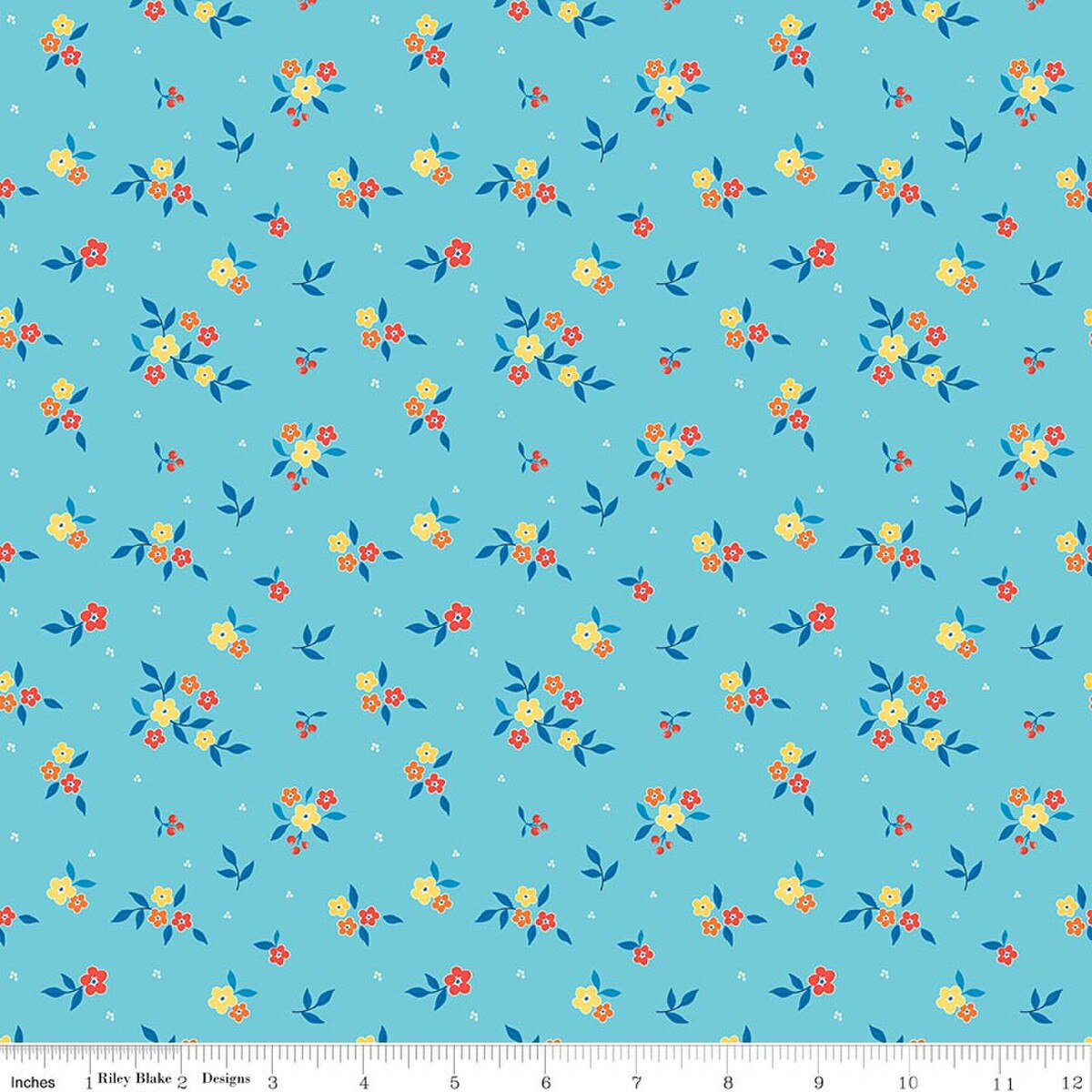 Summer's in Town Floral Aqua Fabric - By the yard