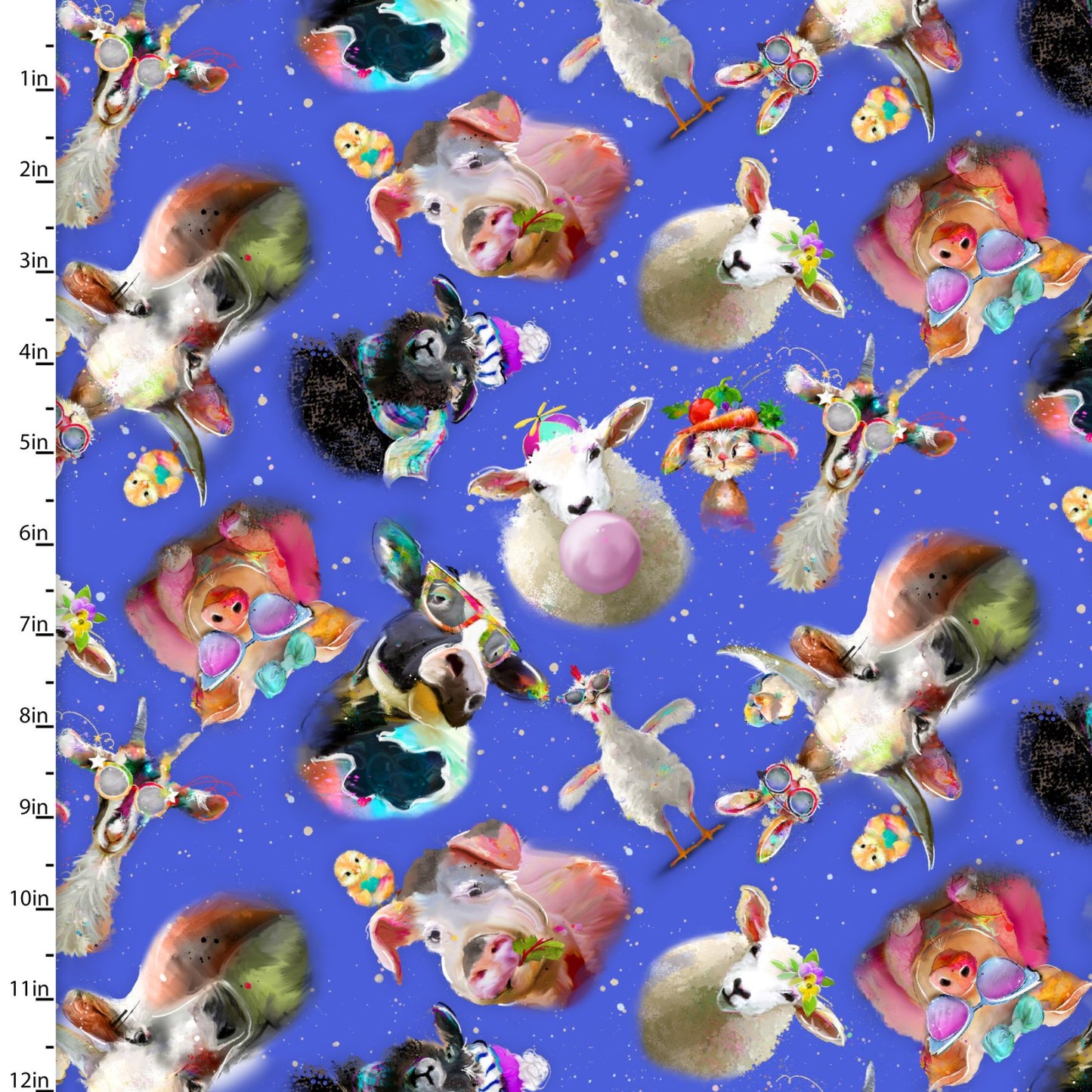 Back to the Farm Tossed Animals Blue Fabric - By the yard