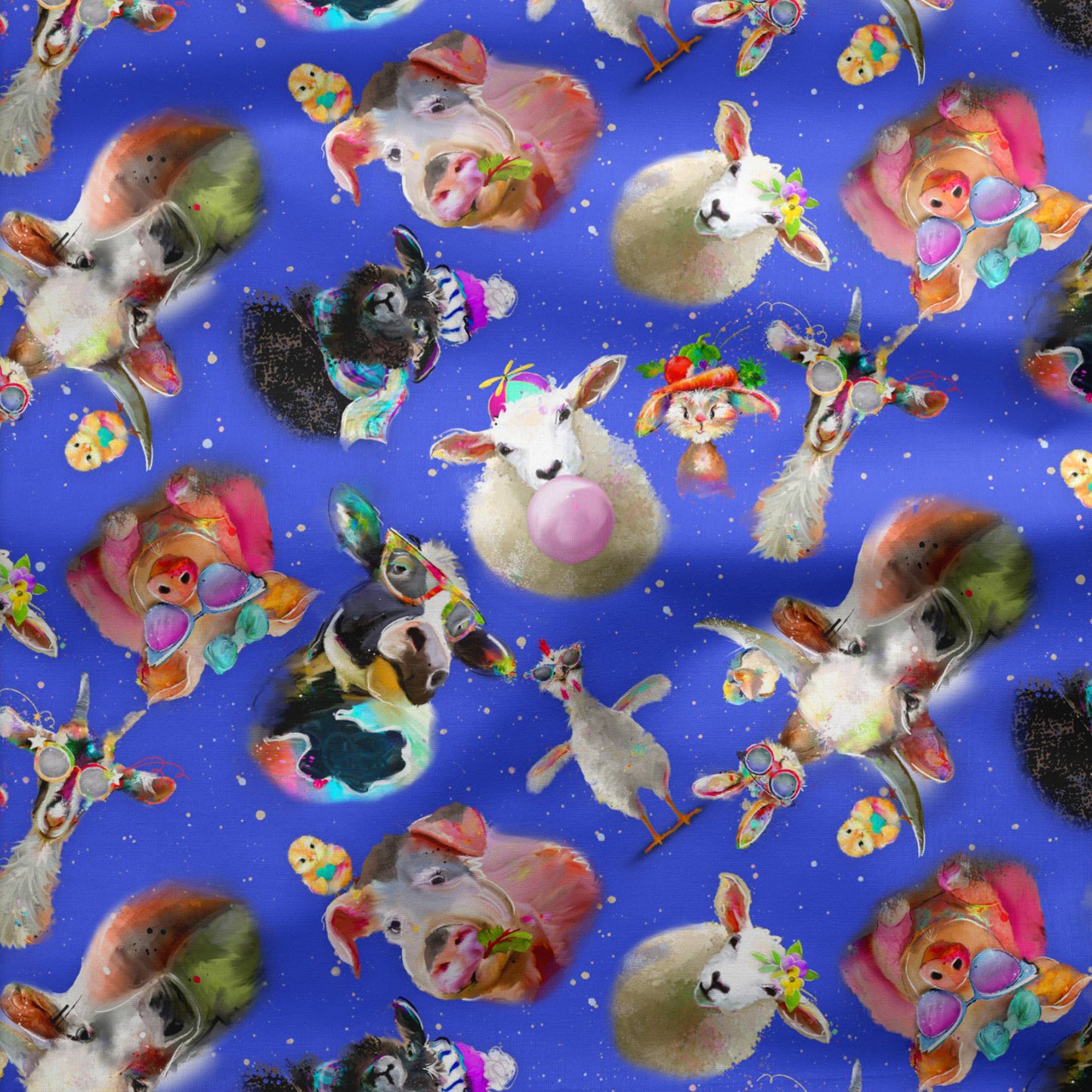 Back to the Farm Tossed Animals Blue Fabric - By the yard