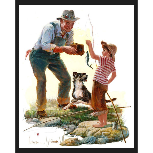 Taking A Picture Of First Fish Fabric Panel