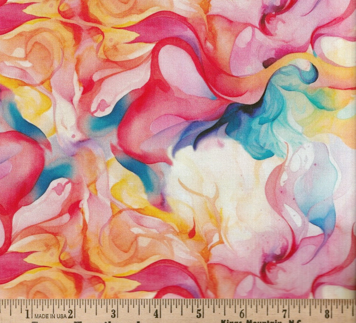 Hummingbird Bouquet Watercolor Swirls Fabric - By the yard