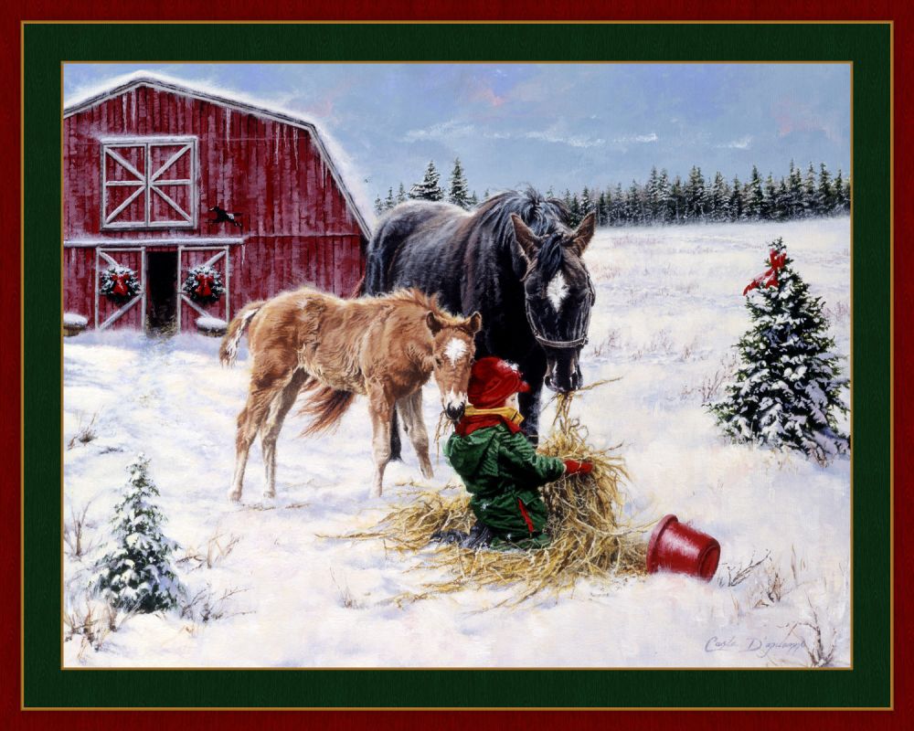 Winter Coats and Warm Hearts Horse Fabric Panel