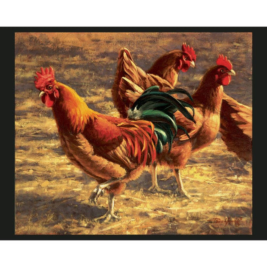 Yard Birds Chickens Fabric Panel