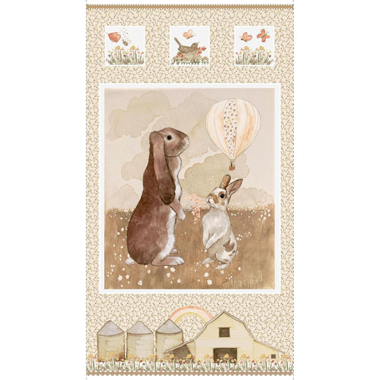 You Are My Sunshine Farm & Bunny Fabric Panel 24"
