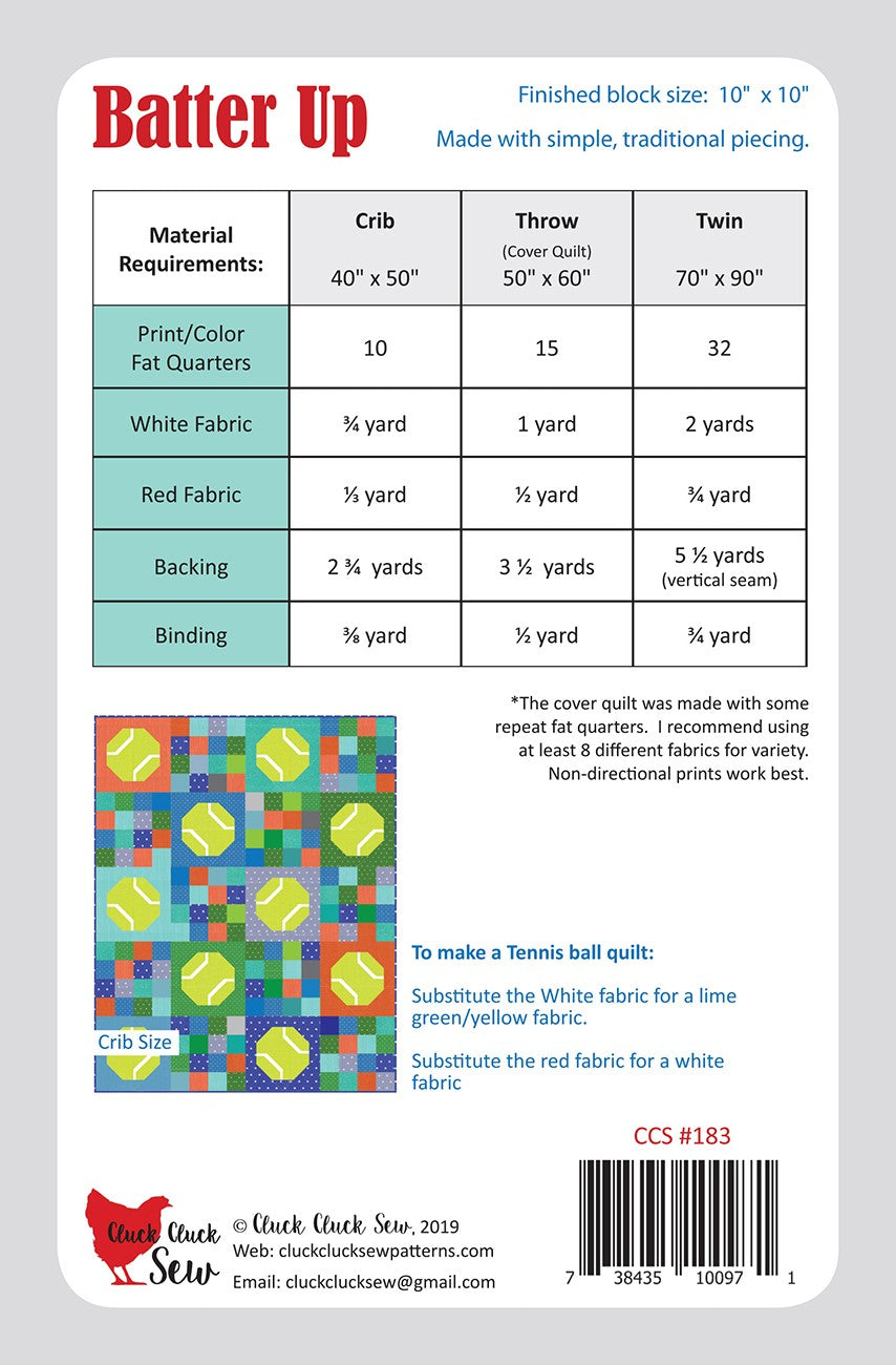 Cluck Cluck Sew Batter Up Quilt Pattern