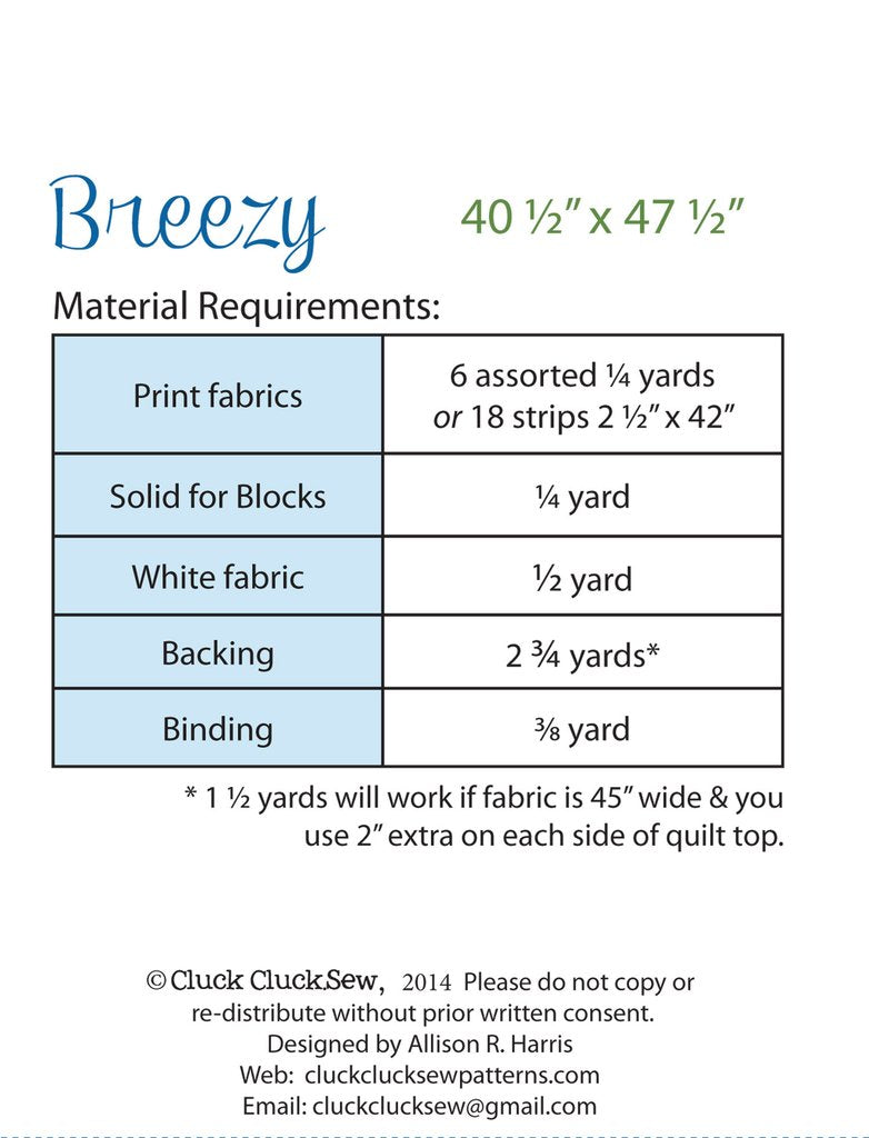 Cluck Cluck Sew Breezy Quilt Pattern