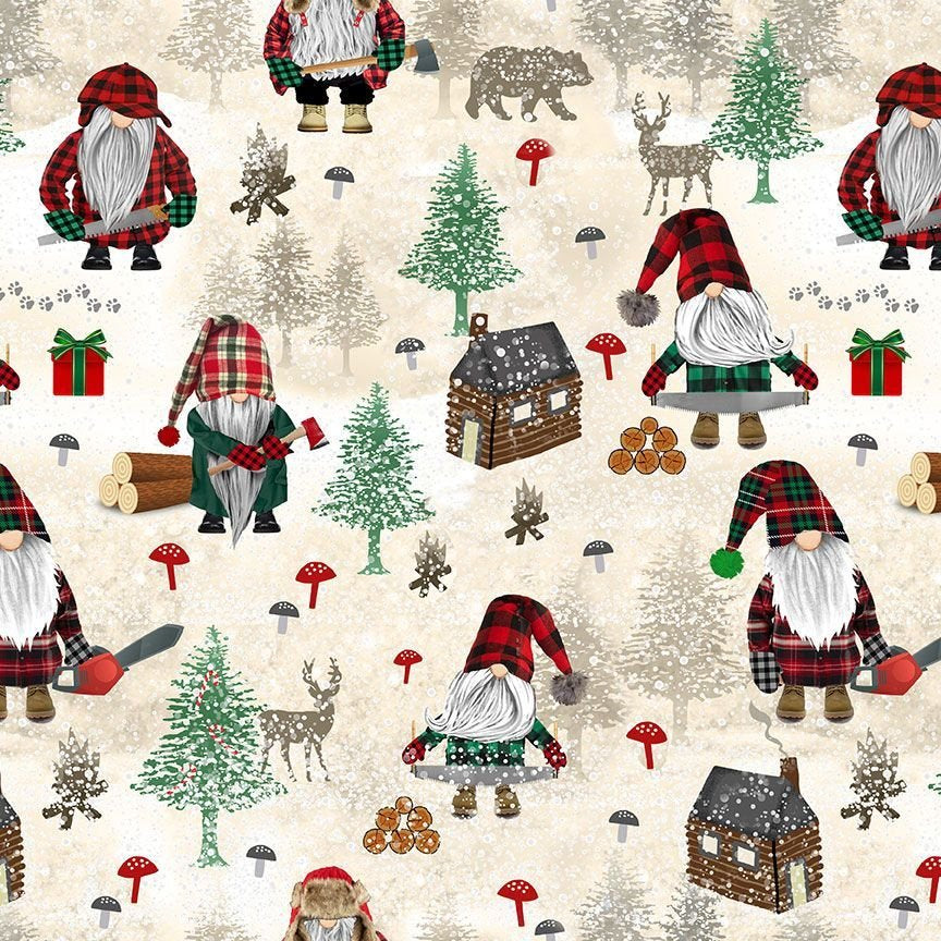 Gnomes Lumberjack Cream - By the yard