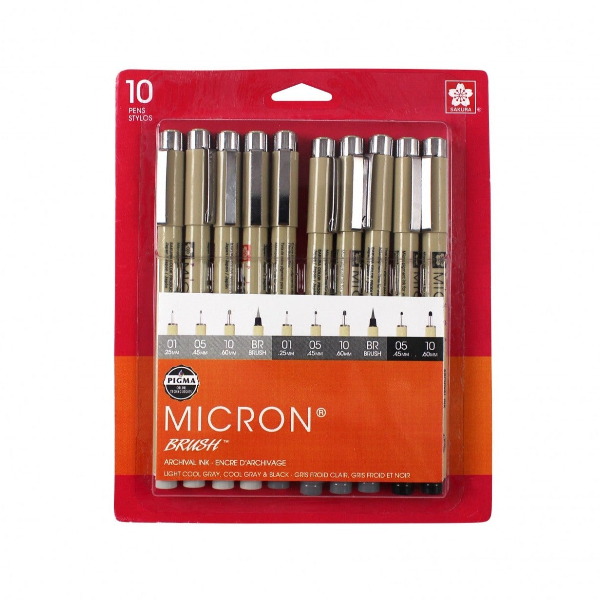 Pigma Micron Pen 10 Piece Set Gray and Black