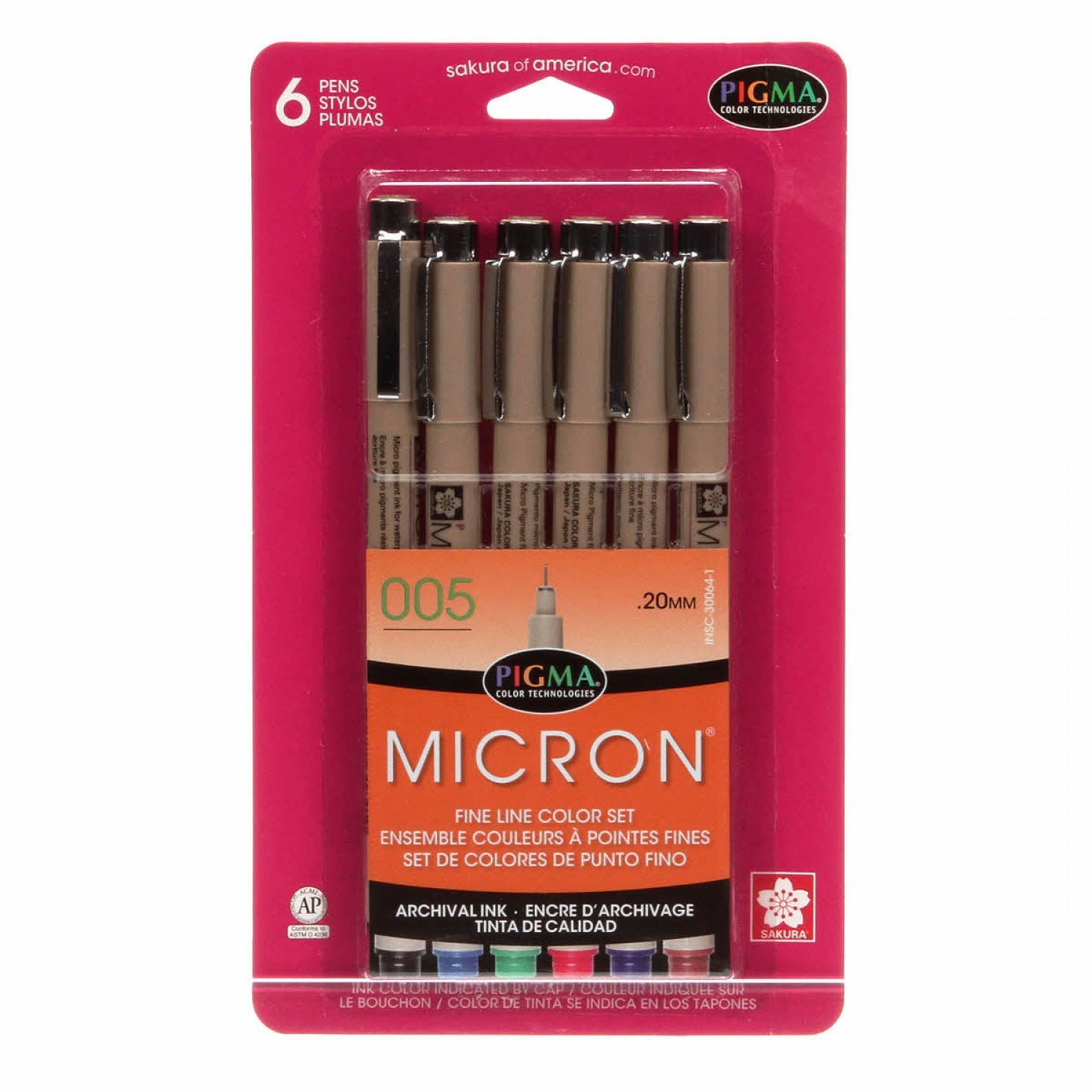 Pigma Micron Pen 6 Color Set 005 .20mm