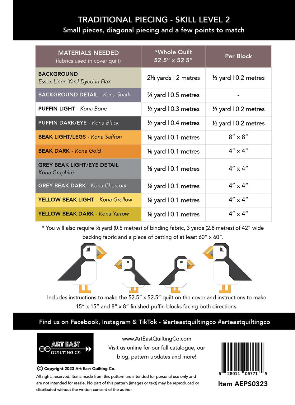 Art East Puffin Star Quilt Pattern