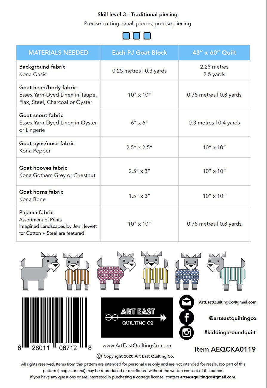 Art East Kidding Around Goats in Pajamas Quilt Pattern