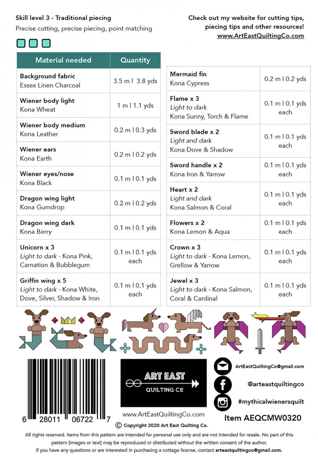 Art East Mythical Wieners Quilt Pattern