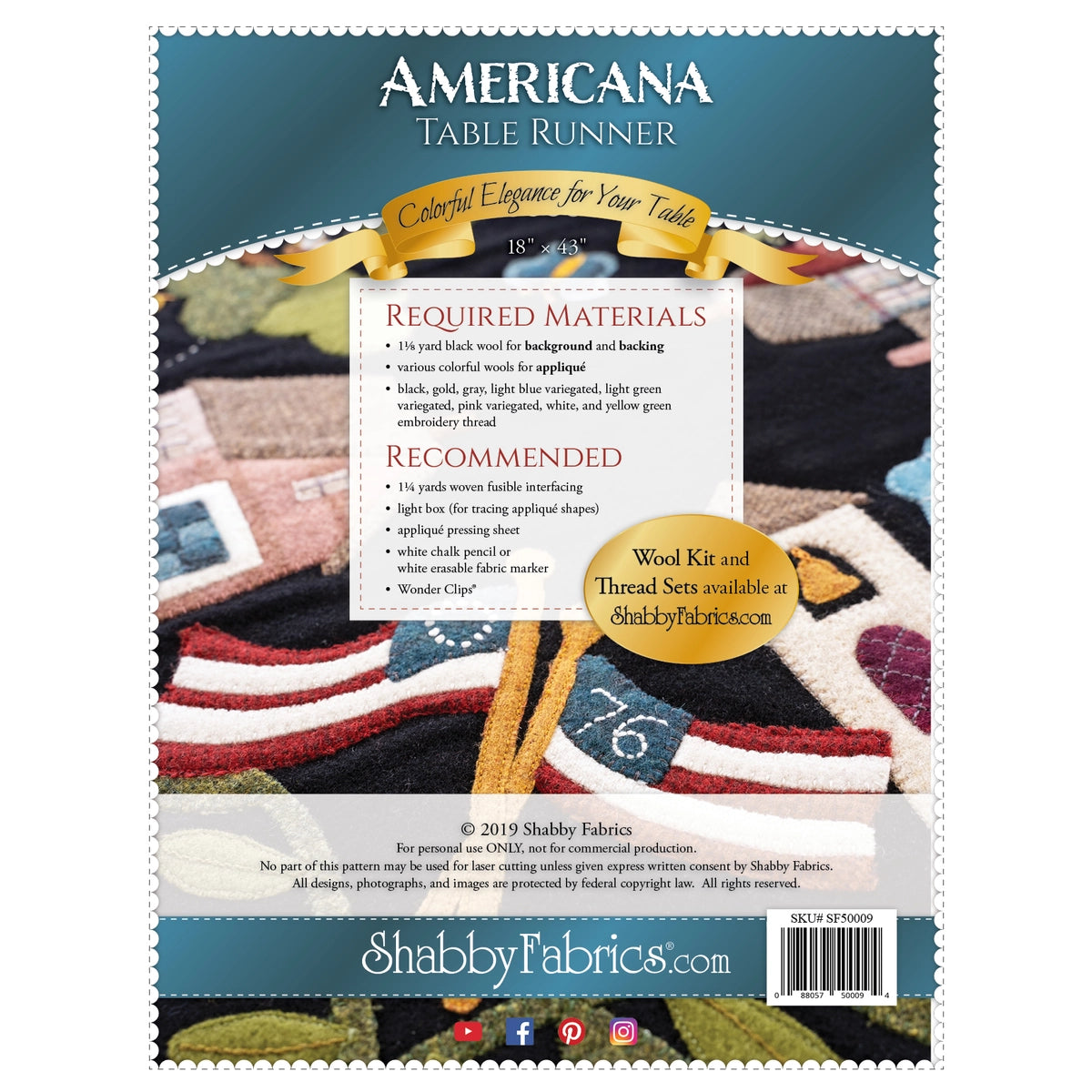 Shabby Fabrics Americana Table Runner Pattern