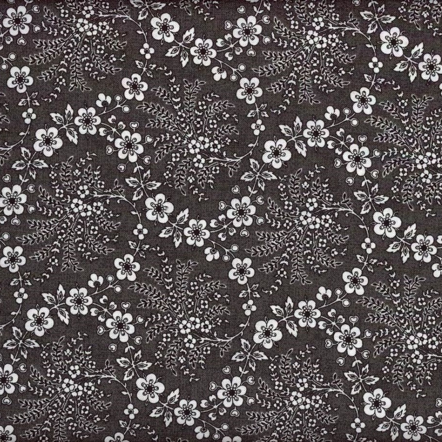 Floral Trellis Fabric - Black - By the yard