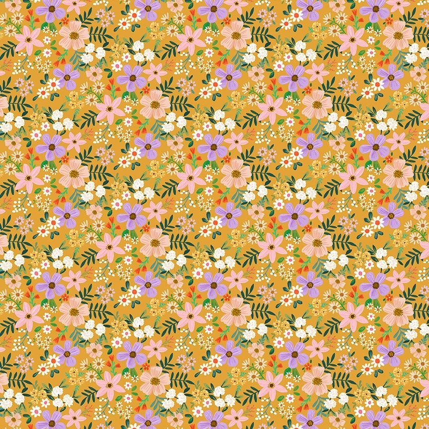 Sew Beautiful Fabric - Gold Sew Florals - By the yard