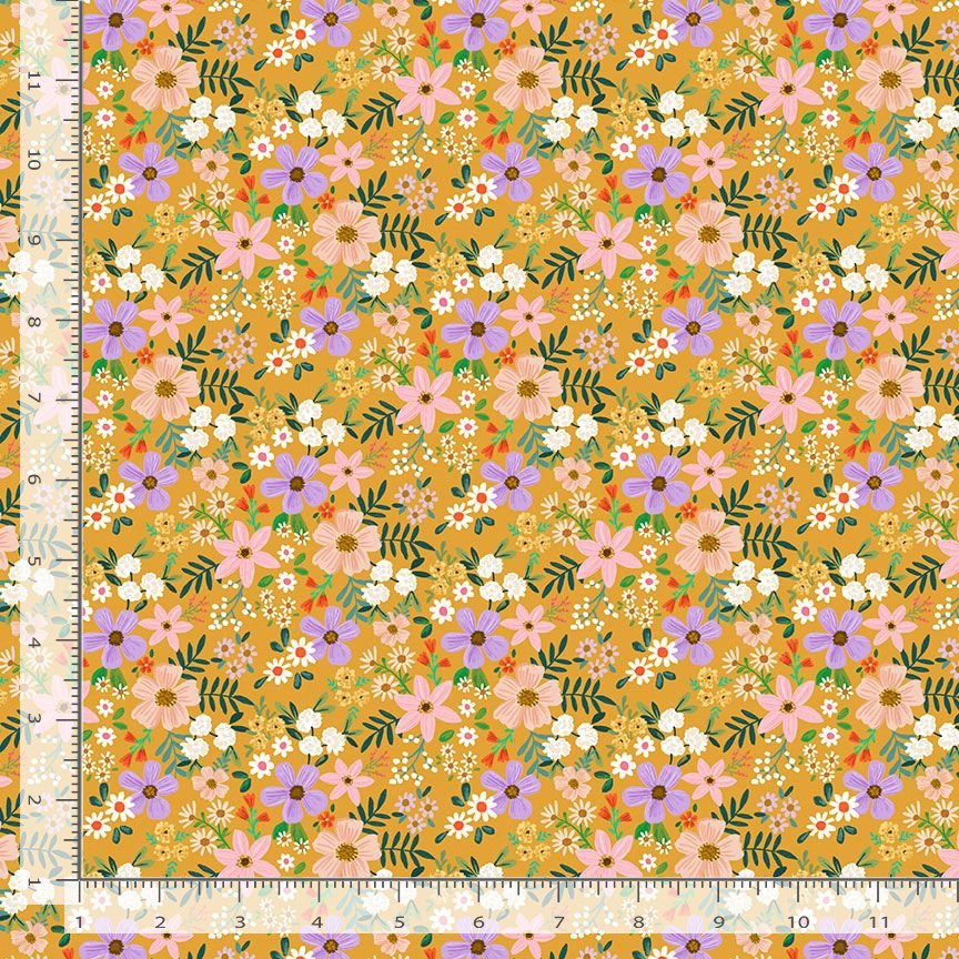 Sew Beautiful Fabric - Gold Sew Florals - By the yard