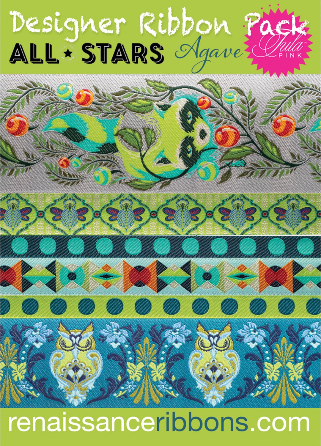 Designer Ribbon Tula Pink All Stars Agave Pack