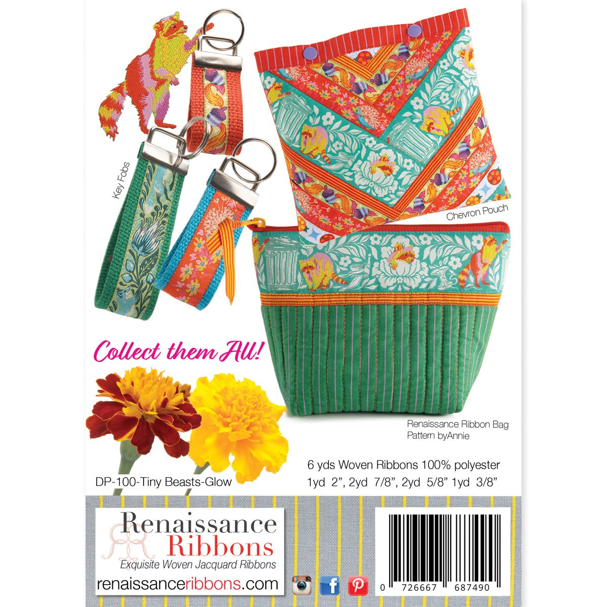 Designer Ribbon Tula Pink Tiny Beasts Glow Pack
