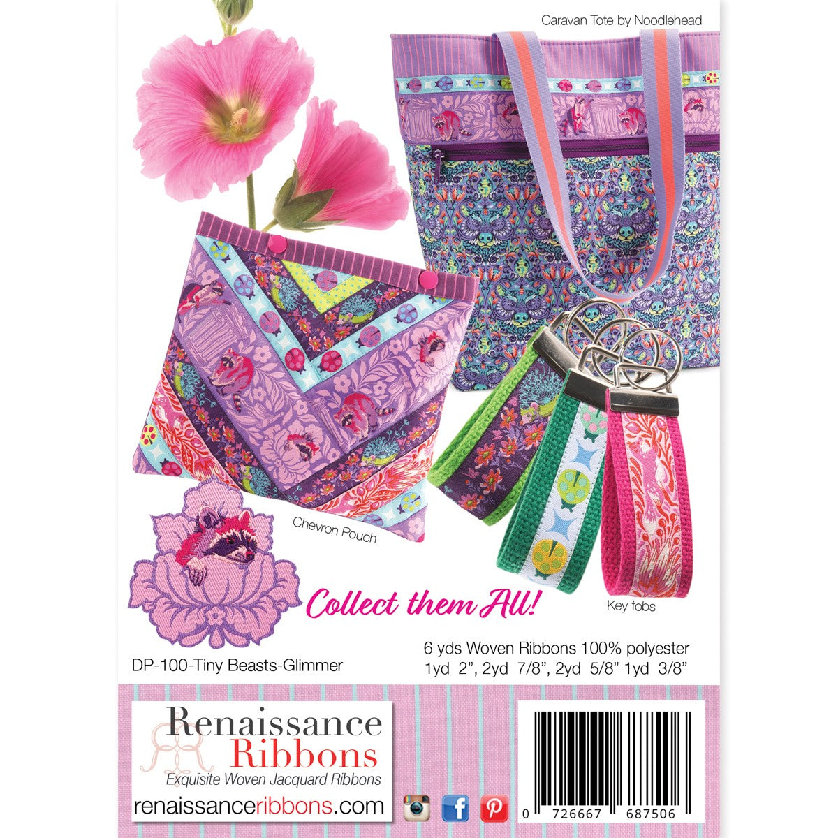 Designer Ribbon Tula Pink Tiny Beasts Glimmer Pack