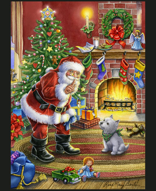 Shhh Santa & Puppy Fabric Panel
