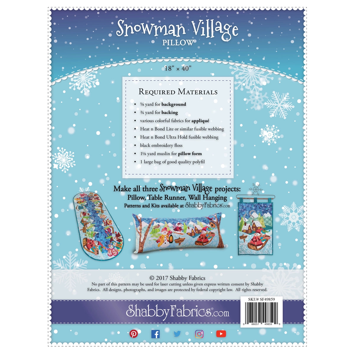 Shabby Fabrics Snowman Village Series - Pillow - Pattern