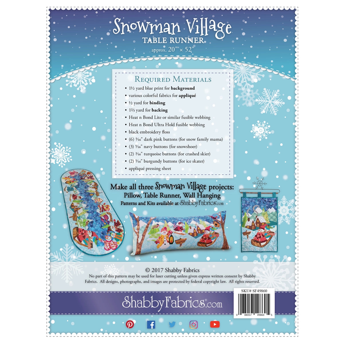 Shabby Fabrics Snowman Village Series - Table Runner - Pattern