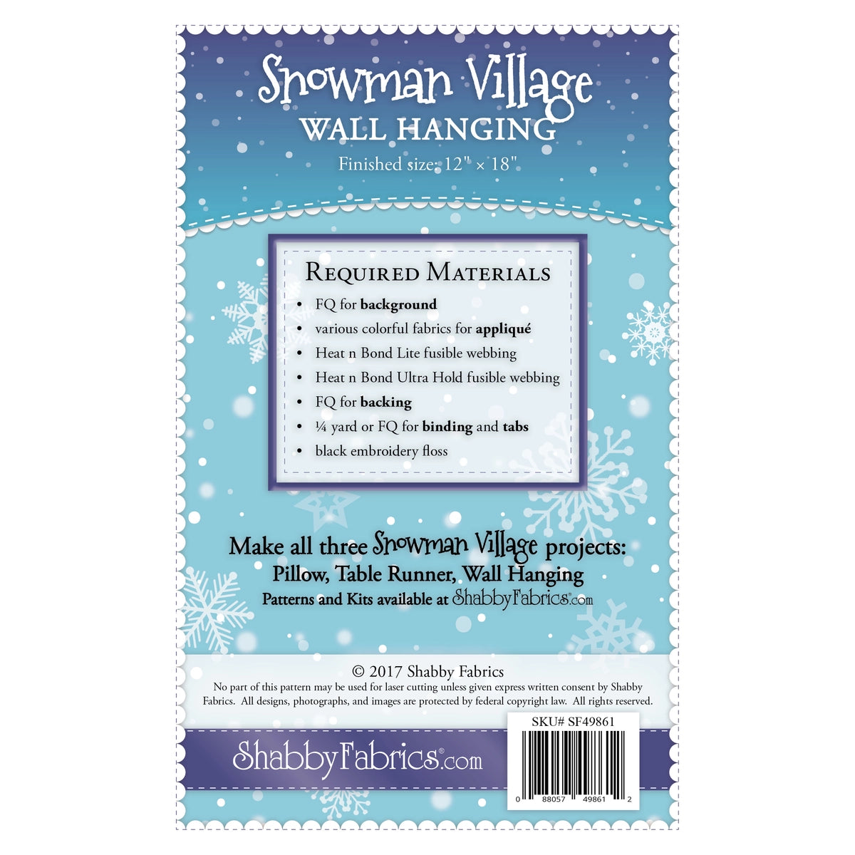 Shabby Fabrics Snowman Village Series - Wall Hanging - Pattern