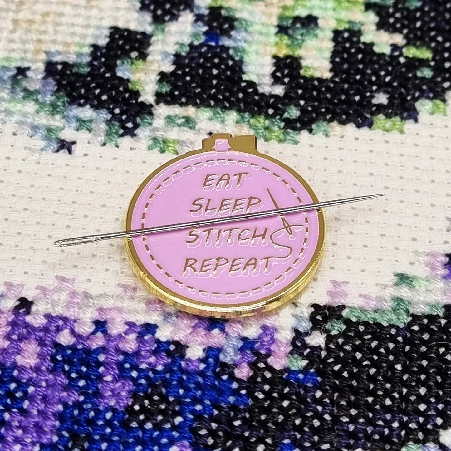 Eat Sleep Stitch Repeat Quote Needle Minder for Cross Stitch
