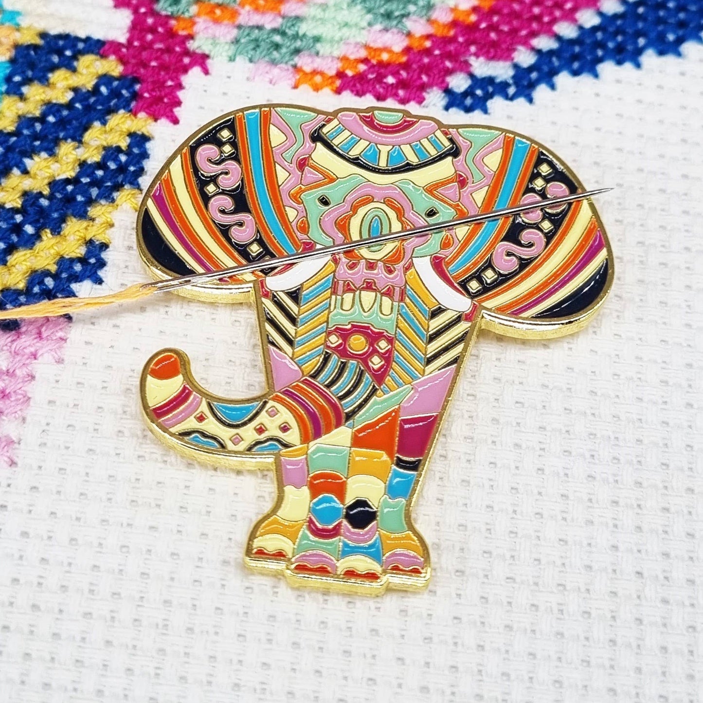 Mandala Elephant Needle Minder for Cross Stitch & Embroidery