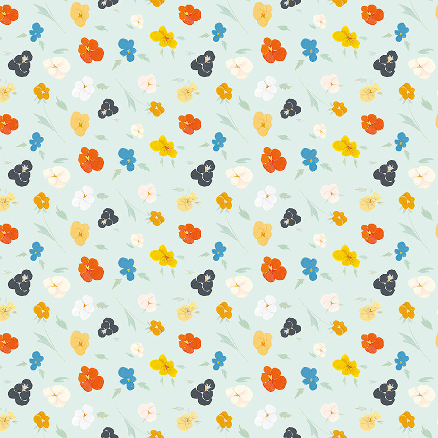 The Littlest Family's Big Day Flowers Aqua Fabric - By the yard