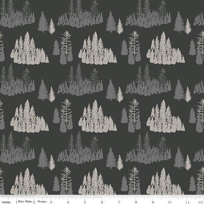Big Game Trees Charcoal Fabric - By the yard