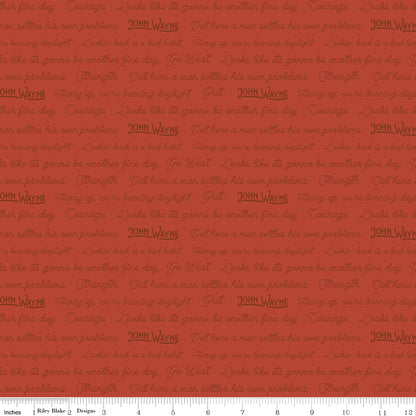 Go West with John Wayne Quotes Rust Fabric - By the yard
