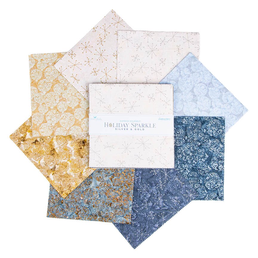 Batiks Express Yourself! Holiday Sparkle Silver & Gold 10" Squares B