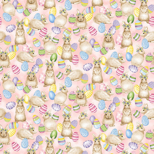 Hoppy Hunting Bunnies and Eggs Fabric - By the yard