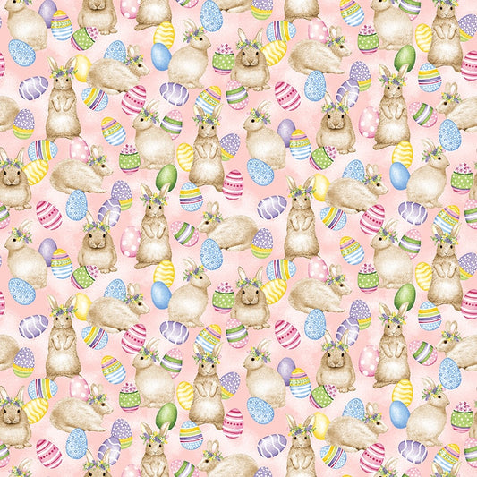 Hoppy Hunting Bunnies and Eggs Fabric - By the yard