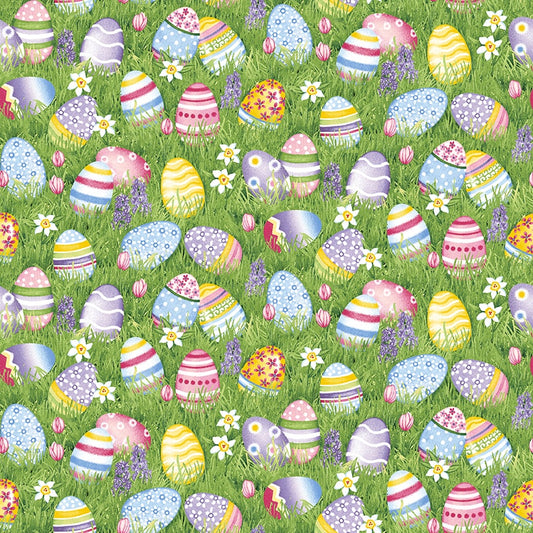 Hoppy Hunting Eggs on Grass Fabric - By the yard
