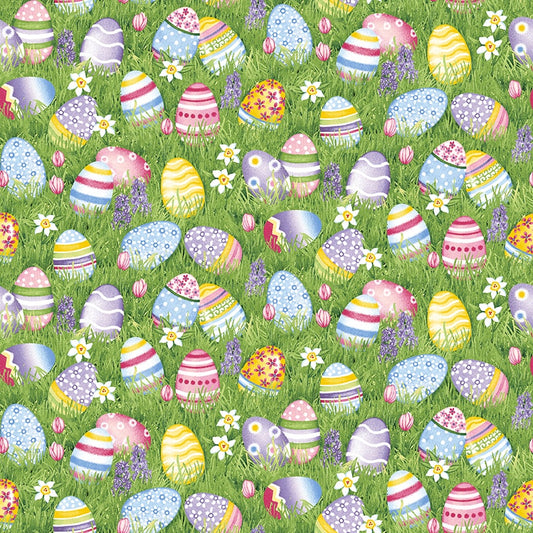 Hoppy Hunting Eggs on Grass Fabric - By the yard