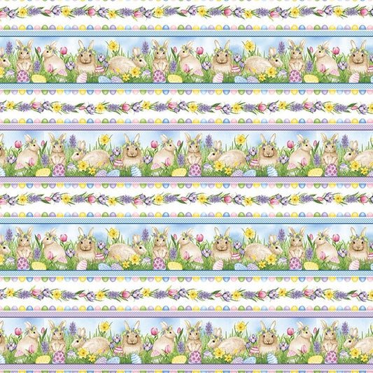 Hoppy Hunting Border Stripe Fabric - By the yard