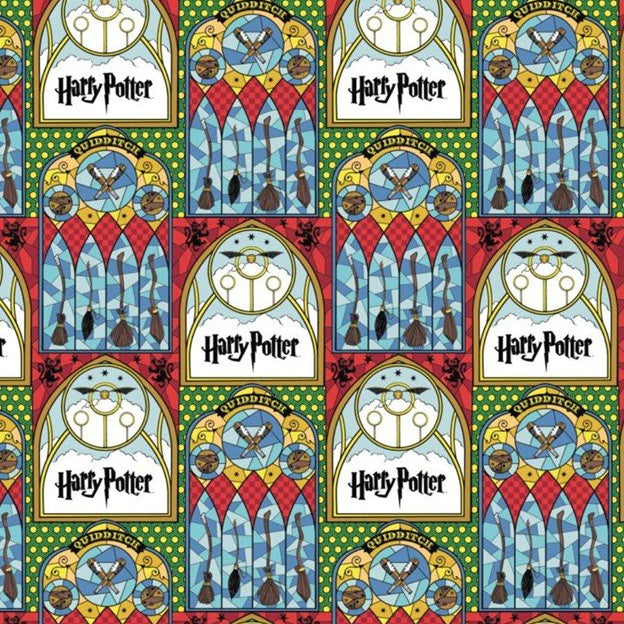 Harry Potter Stained Glass Quidditch Fabric by Camelot Fabrics
