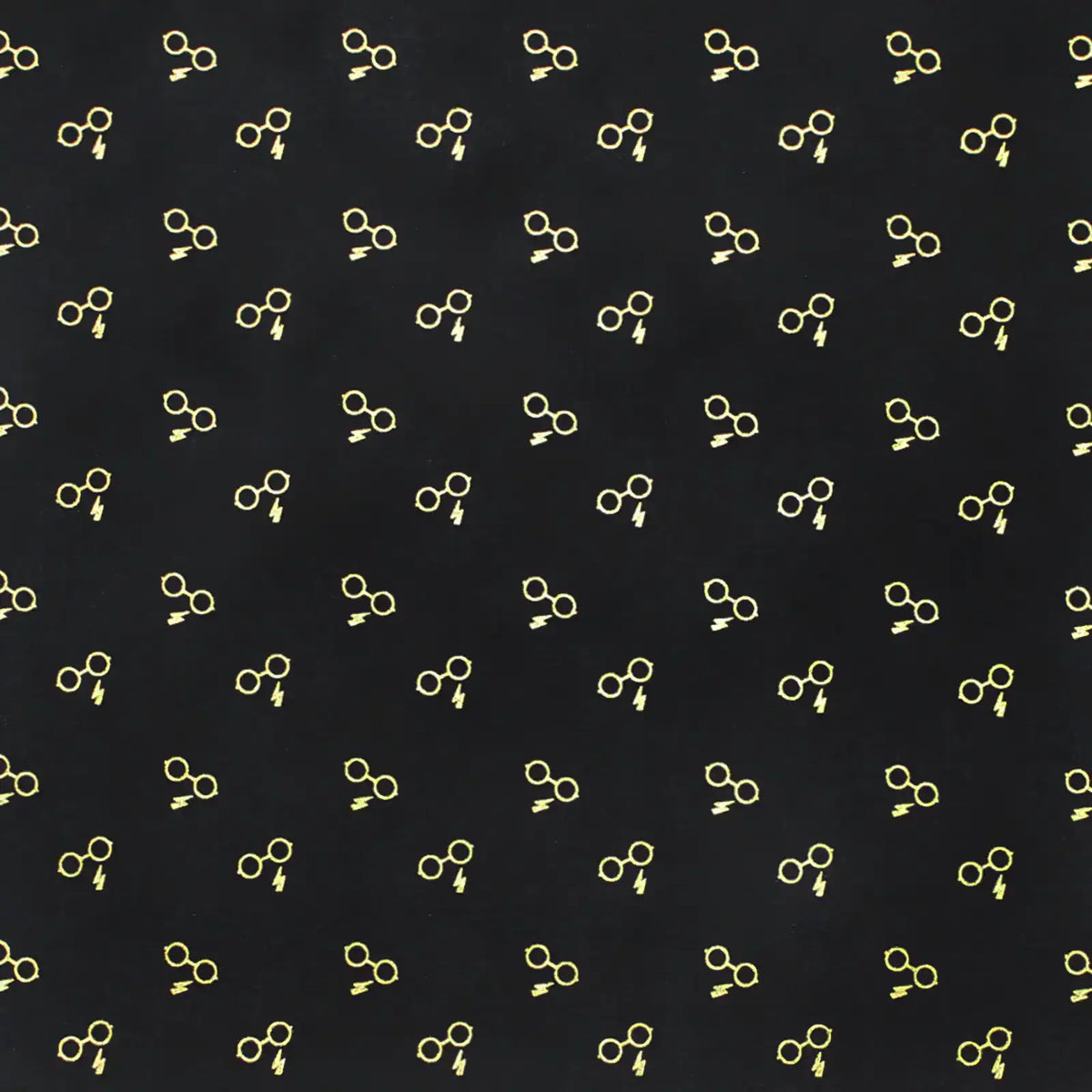 Harry Potter Glasses and Lightning Bolts Metallic Fabric by Camelot Fabrics