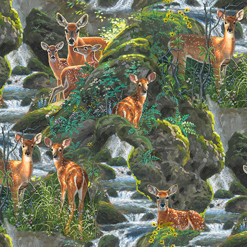 New Beginnings Fabric - Spotted Deer Multi - By the yard
