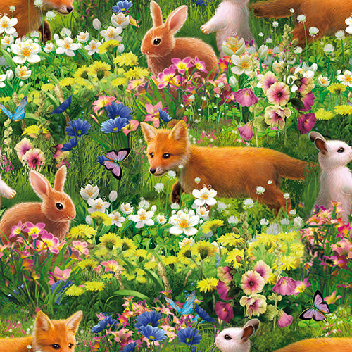 Princess Dreams Fabric - Forest Friends Green - By the yard