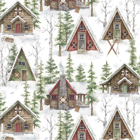 Snowflake Lodge Ski Lodge Fabric - By the yard