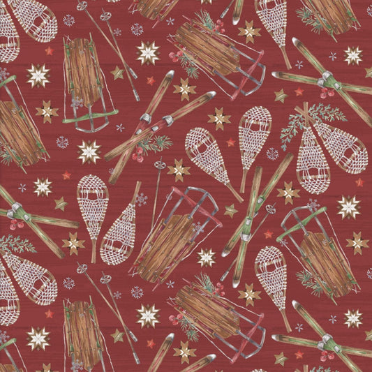 Snowflake Lodge Snowshoes and Sleds Fabric - By the yard