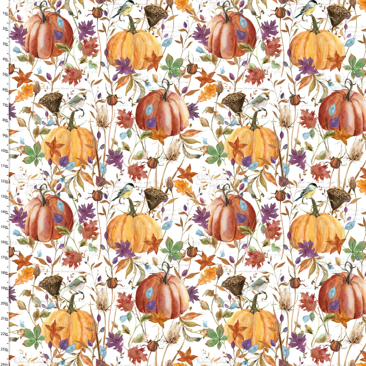 Harvest Home Pumpkins and Birds White by Livi & Finn for 3 Wishes Fabric