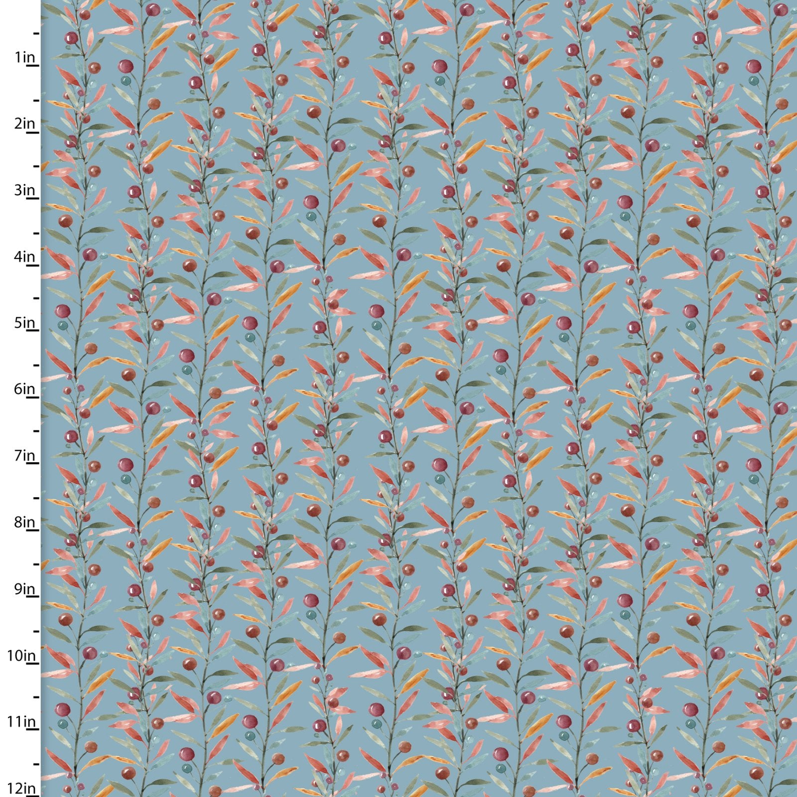Harvest Home Autumn Berry Vines Blue by Livi & Finn for 3 Wishes Fabric