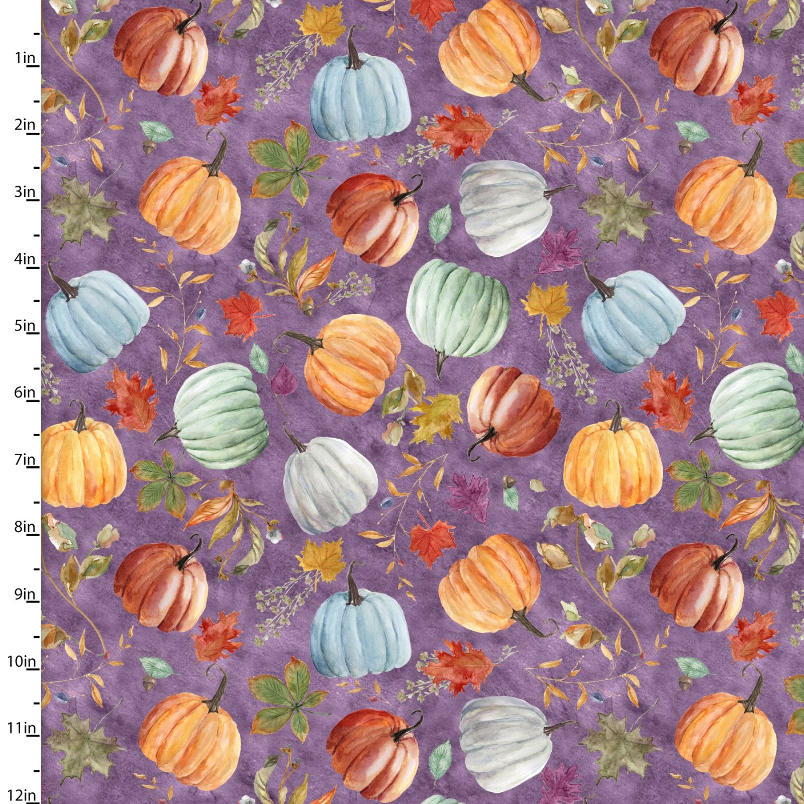 Harvest Home Tossed Pumpkins Purple by Livi & Finn for 3 Wishes Fabric